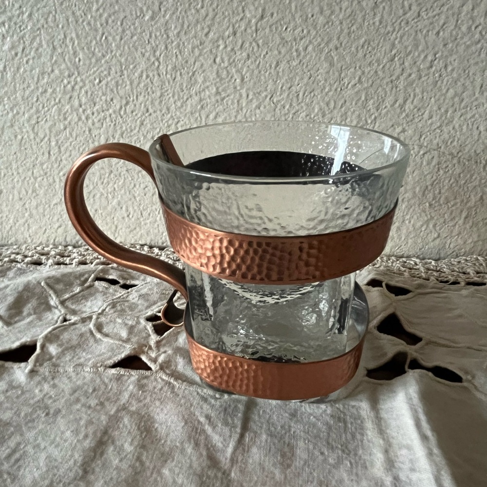 MCM Set of 4 Glass Mugs with Copper Holders